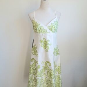 NWT - Ann Taylor - Green and White - Paisley - Sun Dress - Midi - Size 6